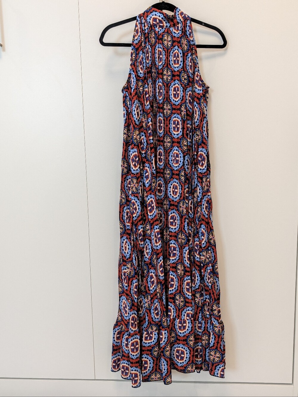 Tahari Red & Blue Printed Halter Maxi Dress